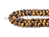 Quality Natural Yellow Gold Tiger Eye Beads, 6/8mm/10mm/12mm/14mm Round Smooth Beads, Yellow Tiger Eye Beads, 15inch Full strand, SKU#U235