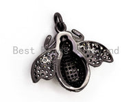BEE Inspired Charm, CZ Micro Pave Inspired insect Charm, Pave Bug Charm, Gold/Rose Gold/Silver/Black, 19x22x5mm,SKU#F435