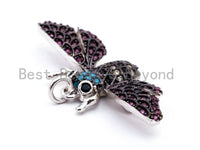 MOTH Inspired Charm, CZ Micro Pave Multi Color Insect Pendant, Cubic Zirconia Pave Butterfly, Gold/Rose Gold/Silver/Black,16x34x4,SKU#F440