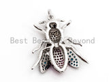 SAWFLY Inspired Charm, CZ Micro Pave Multi Color Insect Pendant, Cubic Zirconia Bug Charm,Gold/Rose Gold/Silver/Black,23x25mm,SKU#F442
