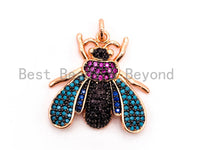 FLY Inspired  Charm, CZ Micro Pave Multi Color Insect Pendant, Cubic Zirconia Pendant,Gold/Rose Gold/Silver/Black,22x23mm,SKU#F443