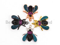 FLY Inspired  Charm, CZ Micro Pave Multi Color Insect Pendant, Cubic Zirconia Pendant,Gold/Rose Gold/Silver/Black,22x23mm,SKU#F443