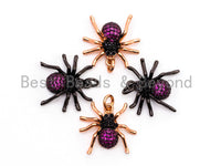CZ Micro Pave Fuchsia SPIDER Charm Pendant, Cubic Zirconia Inspired Insect Pendant,Gold/Rose Gold/Silver/Black,17x19x5mm,SKU#F448