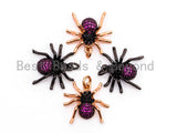 CZ Micro Pave Fuchsia SPIDER Charm Pendant, Cubic Zirconia Inspired Insect Pendant,Gold/Rose Gold/Silver/Black,17x19x5mm,SKU#F448