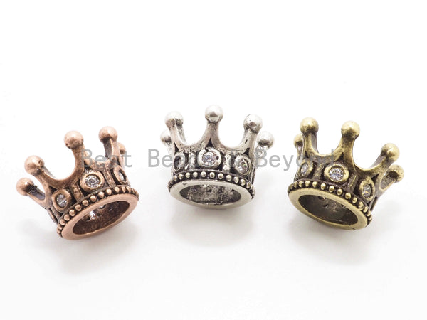 CZ Micro Pave Queen Crown Spacer Beads for Men's Bracelet, Cubic Zirconia Crown Cap Beads, CZ Large Hole Crown Charm, 11x7mm, sku#Y85