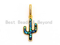CZ Micro Pave CACTUS Pendant/Charm with Abalone Shell, Pave Findings/Cubic Zirconia Pendant, 12x22mm, 1pc, SKU#F465