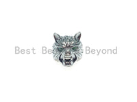 CZ Micro Pave Wolf Head Beads, Cubic Zirconia Spacer Beads, Animal Beads, Mens Bracelet Findings,11x11x14mm, sku#Y84
