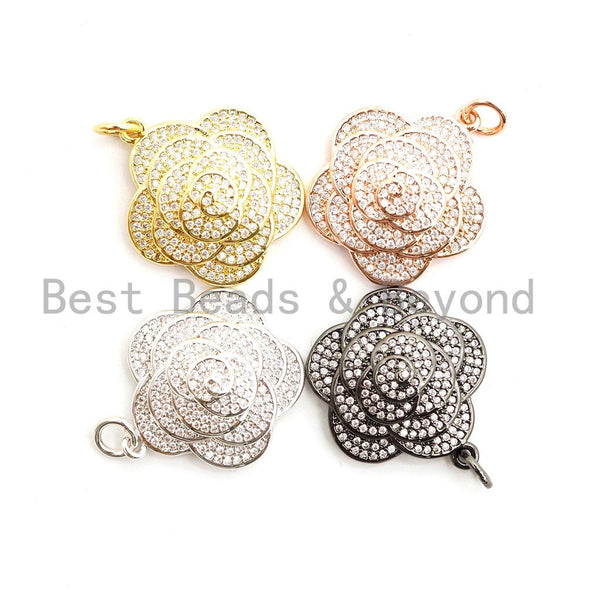 CZ Micro Pave Flower Pendant/Charm,Cubic Zirconia Paved Charm, Necklace Bracelet Charm Pendant, 23x25mm,sku#F493