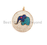 26mm CZ Micro Pave Elephant on Disc Pendant, Cubic Zirconia Elephant Charm/Pendant, Silver/Gold/Rose Gold/Black, 26x28mm, Sku#F499