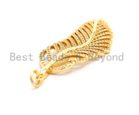 56mm Large CZ Micro Pave Leaf Pendant with Jump Ring, Gold/Silver/Black/Rose Gold Plated, Cubic Zirconia Leaf Pendant/Charm,sku#F512 BestbeadsbeyondUS