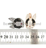 CZ Micro Pave Bunny Rabbit Head Charm Pendant, Cubic Zirconia Pendant, Gold/Silver/Rose Gold/Black, 28x20mm, SKU#F517