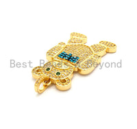 CZ Micro Pave Teddy Bear Pendant/Charm, Cubic Zirconia Focal Bear Pendant, Gold/Silver/Rose Gold/Black, 40mm, SKU#F516
