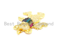 CZ Micro Pave Dancing Teddy Bear Pendant, Cubic Zirconia Focal Pendant, Gold/Silver/Rose Gold/Black, 36x45mm, SKU#F515
