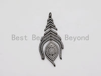 Large CZ Micro Pave Black Feather Pendant with  Evil Eye Beads,Cubic Zirconia pave Charm, Focal Pendant, 27x59mm,sku#F526