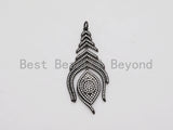 Large CZ Micro Pave Black Feather Pendant with  Evil Eye Beads,Cubic Zirconia pave Charm, Focal Pendant, 27x59mm,sku#F526