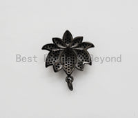 Black CZ Pave On Black Micro Pave Lotus Pendant/Charm,Cubic Zirconia Pendant,Fashion Jewelry Findings, 25x25mm, sku#F530