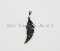 Black CZ Pave On Black Micro Pave Feather/Leaf Pendant/Charm,Cubic Zirconia Pendant,Fashion Jewelry Findings, 12x46mm, sku#F532