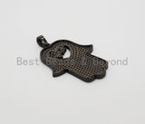 Black CZ Pave On Black Micro Pave Hamsa Hand with Heart Pendant/Charm,Cubic Zirconia Pendant,Fashion Jewelry Findings, 27x35mm, sku#F539