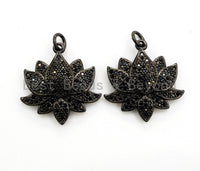 Black CZ Pave On Black Micro Pave Lotus Pendant/Charm,Cubic Zirconia Pendant,Fashion Jewelry Findings, 25x25mm, sku#F530