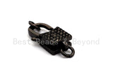 Black CZ Pave On Black Micro Pave Square Lock Lobster Claw Clasp, Cubic Zirconia Clasp/Link Connector, Black CZ Pave Clasp, 8x18mm, sku#H127