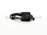 Black CZ Pave On Black Micro Pave Square Lock Lobster Claw Clasp, Cubic Zirconia Clasp/Link Connector, Black CZ Pave Clasp, 8x18mm, sku#H127