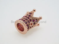 CZ King Crown Fuchsia Micro Pave Beads, Cubic Zirconia Crown Space Beads,Men's Women's Jewelry Making, 10x8mm, Sku#G405