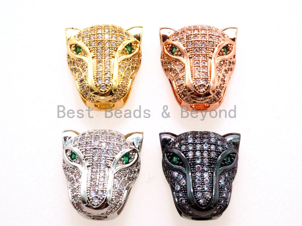 CZ Micro Pave Panther Head Beads, Cubic Zirconia Spacer Beads, Leopard Animal Head Space Beads, Panther Charms Findings,15x14mm, sku#G407