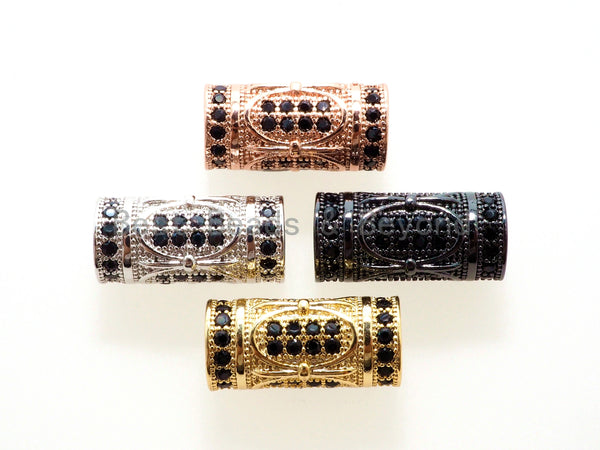 CZ Micro Pave Large hole Tube spacer beads charms/Drum barrel beads, Black CZ,15x8mm, sku#G403