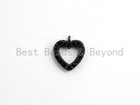 Black CZ Pave On Black Micro Pave Heart Pendant/Charm,Cubic Zirconia Paved Heart Charm, Necklace Bracelet Heart Charm, 9x10mm,1pc, sku#B95