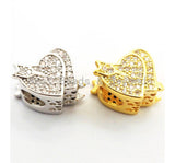 CZ Micro Pave Cupid Heart Big Hole Beads, Cubic Zirconia Heart Spacer Beads, Micro Pave Silver/Gold Heart Charms, 11x11x9mm,sku#Y123