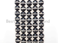 6mm/8mm/10mm/12mm Round Black Onyx with rhinestone inlaid, Natural Gemstone Beads, 15.5inch Full strand, SKU#V18 Bestbeads&Beyond