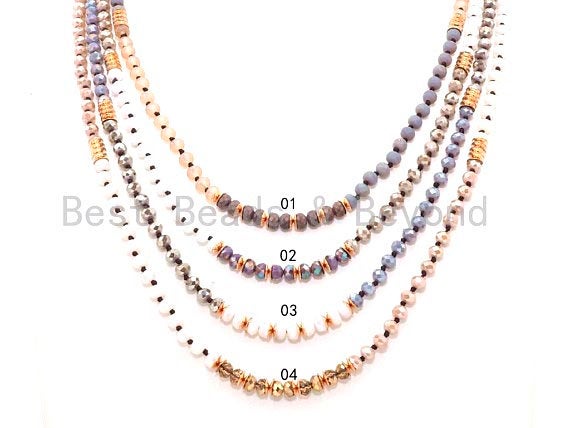 NEW STYLE 60" Extra Long Hand Knotted Multi Color Crystal Necklace, Double Wrap Necklace, 4x6mm Faceted Crystal with Brass Spacer, SKU#D28