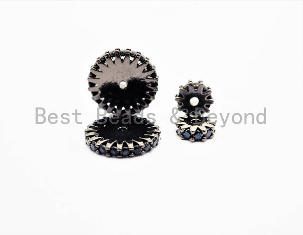 Black CZ Micro Pave On Black Flower Wheel Spacer Beads, Cubic Zirconia Coin Spacer Beads, Micro Pave Beads,6/8/10/12mm, sku#C73