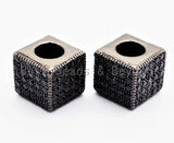 7mm Black CZ Pave On Black Big Hole Cube Spacer Micro Pave Beads, Cubic Zirconia Cube Space Beads, SKU#C77