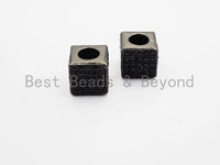 7mm Black CZ Pave On Black Big Hole Cube Spacer Micro Pave Beads, Cubic Zirconia Cube Space Beads, SKU#C77