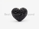 15mm Black CZ Micro Pave Puffy Heart Beads, CZ Pave Heart Beads Charm, Cubic Zirconia Heart Space Beads, SKU#C78