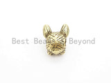 Antique Gold/Silver Bulldog Animal Head Bead, CZ Pave Mini Bulldog spacer beads, Dog Charm, Men's Bracelet DIY, 9x11x6mm, sku#Y134