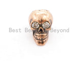 3D Antique Style Skull Bead, CZ Pave Skull Beads, Gold/Silver/Copper Skull Charm, Men's Bracelet Beads, 8.7x12x9.6mm, 1pc, sku#Y139