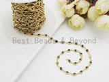 1 Foot/Yard- Black CZ Beaded Chain-4mm Cubic Zirconia Gold Silver Rose Gold Gunmetal Plated Bezel Chain, Bezel Connector Beads, sku#E402