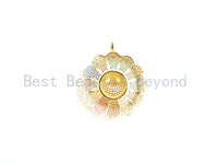 Rainbow Color CZ Micro Pave Smiley Face Sunflower Pendant/Focal, Pave pendant Gold,Silver,Rose Gold,Black plated,44mm,sku#F487