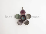 58mm Large CZ Multi-color Micro Pave Plum Flower Focal Pendant,Cubic Zirconia Paved Charm in Gold,Silver, Rose Gold,Gunmetal,sku#F488