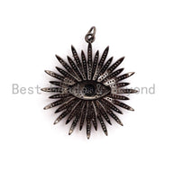 Large CZ Micro Pave Flower With Black Evil Eye Pendant/Charm,Cubic Zirconia Paved Charm/Focal, Necklace Charm Pendant, 43x46mm,sku#F497