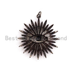 Large CZ Micro Pave Flower With Black Evil Eye Pendant/Charm,Cubic Zirconia Paved Charm/Focal, Necklace Charm Pendant, 43x46mm,sku#F497