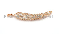 61mm Long CZ Micro Pave Feather Leaf Pendant, Gold/Rose gold/Black/Silver,  Cubic Zirconia Pave Pendant/Charm,sku#F510