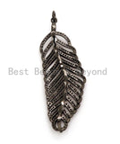 56mm Large CZ Micro Pave Leaf Pendant with Jump Ring, Gold/Silver/Black/Rose Gold Plated, Cubic Zirconia Leaf Pendant/Charm,sku#F512 BestbeadsbeyondUS