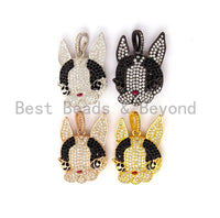 CZ Micro Pave Bunny Rabbit Head Charm Pendant, Cubic Zirconia Pendant, Gold/Silver/Rose Gold/Black, 28x20mm, SKU#F517