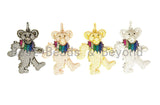 CZ Micro Pave Dancing Teddy Bear Pendant, Cubic Zirconia Focal Pendant, Gold/Silver/Rose Gold/Black, 36x45mm, SKU#F515