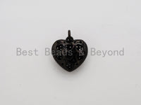 15mm CZ Micro Pave Puffy Heart Charm/Pendant, CZ Pave Charm in Gold/Rose Gold/Silver/Black Finish, Pave Heart Beads, sku#F524