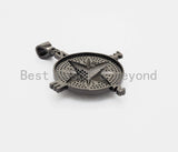 Black CZ Pave On Black Micro Pave Round Compass Pendant/Charm with Star ,Cubic Zirconia Pendant, 38x50mm, sku#F529/F411