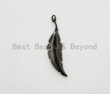 Black CZ Pave On Black Micro Pave Feather/Leaf Pendant/Charm,Cubic Zirconia Pendant,Fashion Jewelry Findings, 12x46mm, sku#F532